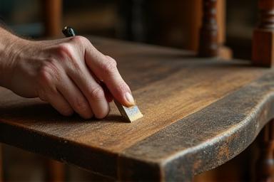 古い木製椅子の修復作業